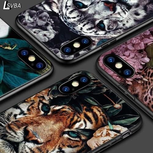 For iPhone 12 11 Pro Max mini Bright Black Case Flower Animal Tiger for iPhone Max XR X 8 7 6 Plus 5S SE Phone Case