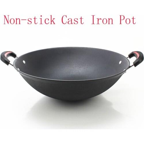 Cast Iron pan big Pot Round Bottom Wok Uncoated Non stick double ear Fryin pan Casserole selected kitchen pots chinese cookware