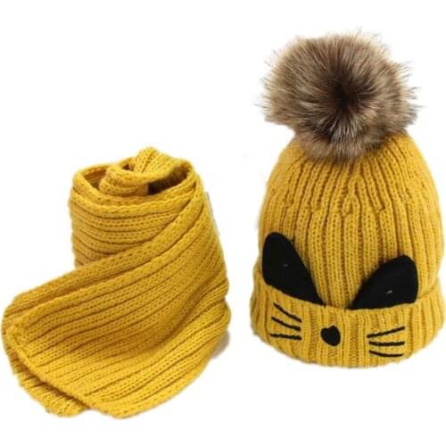Baby Hat Winter Velvet Cartoon Ball Crochet Baby Hat Girl Boy Cap Kids Beanie Infant Hat New Children Baby Cap +Scarf Child Cap
