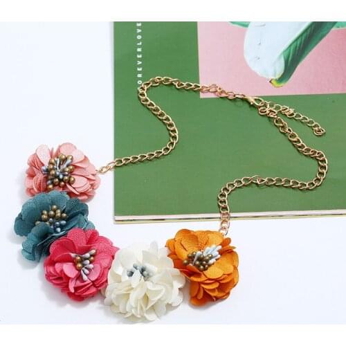 HOCOLE Bohemia Fabric Flower Big Choker Necklaces For Women Handmade Camellia Gold Chain Statement Necklace Wedding Jewelry Gift