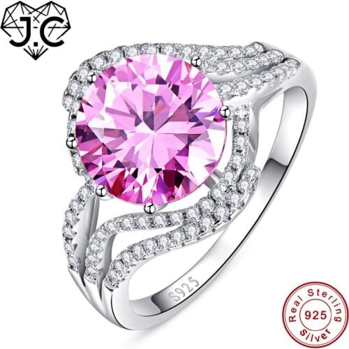 J.C For Female Wedding Engagement 5ct Rainbow & Pink White Topaz Real Solid 925 Sterling Silver Ring Size 6 7 8 9 Fine Jewelry