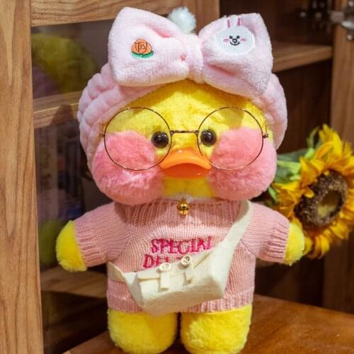 LaLafanfan Cafe Wear a hat Little Yellow Duck Plush Toy Doll Clothes Hair Band Animal Pillow Birthday Gift for Kids Children