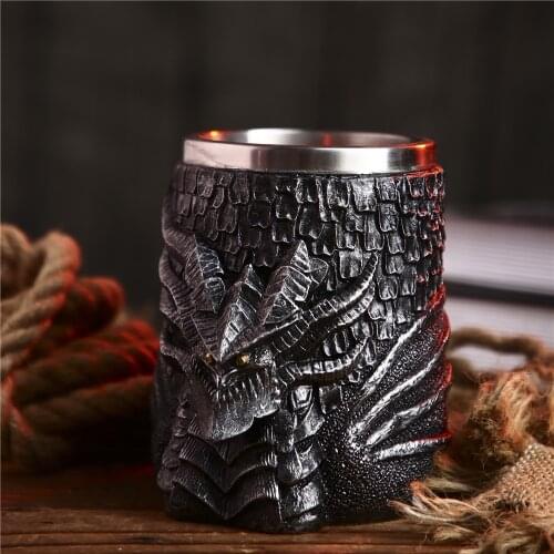 Dragon Mug Resin Statue Double Layer Stainless Steel Coffee Cup Home Office Bar Party Decoration Ornament Gift Dropshipping