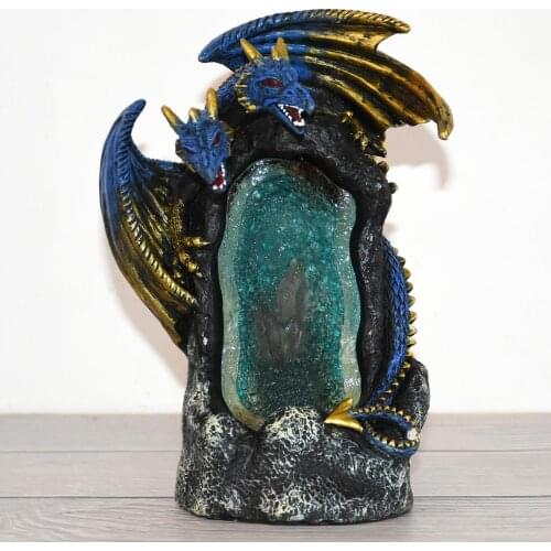 Chinese Smoke Waterfall Incense Burner Creative Home Decor Dragon Backflow Incense Burner with LED Multicolor Crystal Lamp Craft