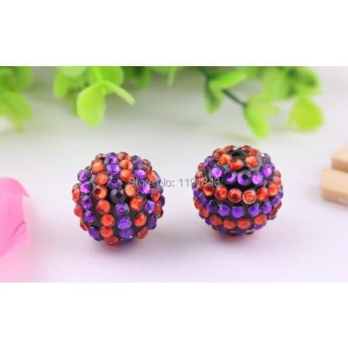 Kwoi vita Halloween Color Purple with Orange Strips 20mm 100pcs Chunky Resin Rhinestone Beads Ball Orange for Kids Jewelry