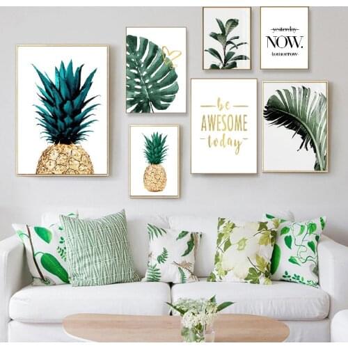 Leaves Pineapple Parrot Painting Home Wall Decoration Monstera Green Plant Tropical Wall Art Pictures Canvas Painting Posters