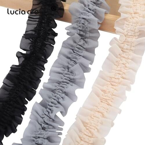 Lucia Crafts 2yard/lot 35mm Elastic Ribbons Chiffon DIY Headdress Garment Lace Girl Hair band Material N0515