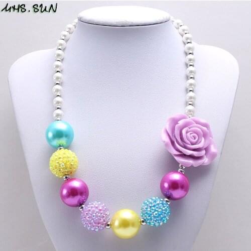 MHS.SUN Charm purple flower beads chunky baby necklace fashion girls chokers jewelry new arrival bubblegum necklace kids toy 1pc
