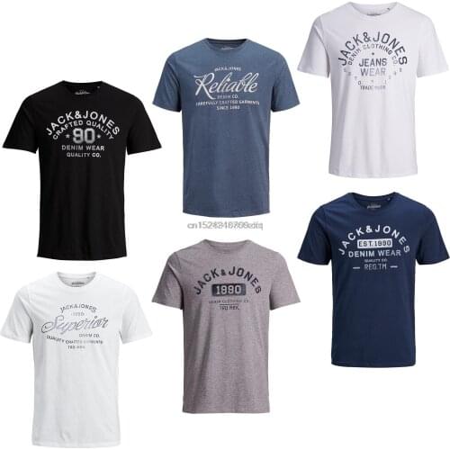 Jack Jones Essentials T-Shirt Mens Logo Print Slim Fit Cotton Tee JJEJeans