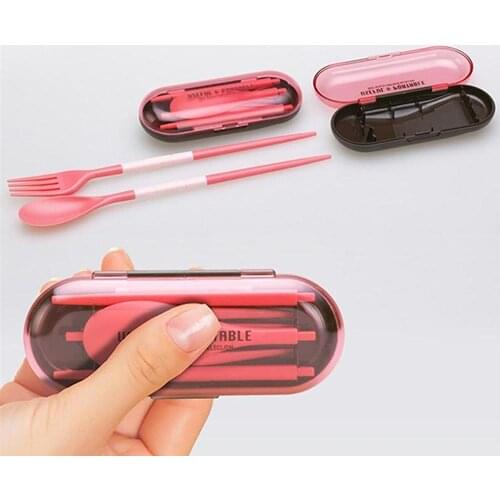 3 in 1 Travel Cutlery Portable Cutlery Box Japan Style Portable Foldable Spoon Fork Chopsticks Tableware Set Picnic Travel hot