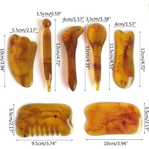 2021 New 7pcs/set Plastic Amber Massage Scraping for Face Neck Gua Sha Scraper Massager