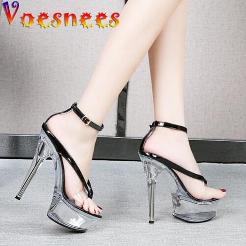 2021 New Clear Heels Woman Sandals Stiletto Platform High Heels 15cm Female Shoes Sexy Flip Flops Ladies Party Pole Dance Shoes