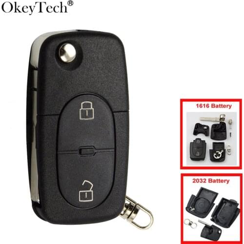 OkeyTech 2 Button For Audi A2 A3 A4 A6 A8 TT Remote Car Key Fob Flip Folding Auto Cover Case Uncut Blade Key Shell For Audi Car