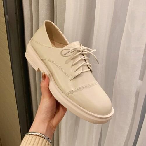 Osunlina Brand Casual Female Flats Round Toe Low Heel Footwear Lace Up Black Genuine Leather Comfortable Handmade Shoes Woman