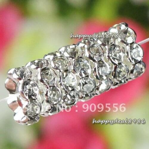 P01-8,wholesale! Free shipping! 8mm Silver plated rondelle Wave edge rhinestone crystal spacer beads,Grade A,100pcs/lot