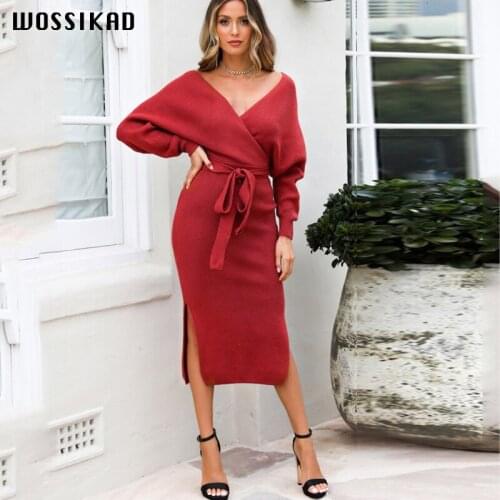 Dress Women Sweater Knitting Dress Bestidos Mujer 2019 Elegant Sexy Dress Envio Gratis Bokep V Neck Party Desses Robes