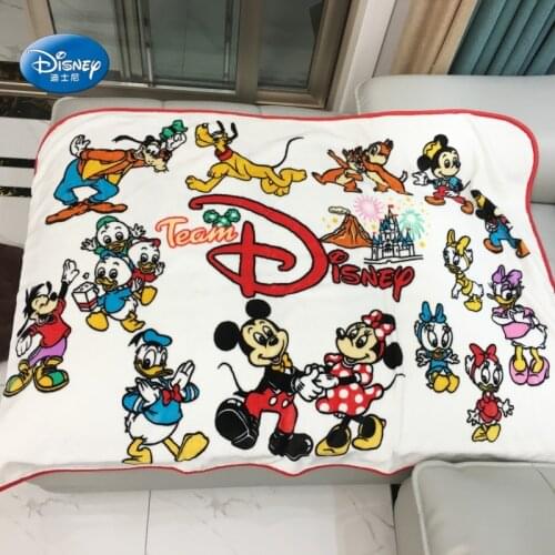Disney Disneyland White Mickey Minnie Mouse Donald Duck Plush Fuzzy Blanket Throw 100x140cm for Baby Toddlers on Crib/Sofa/Plane