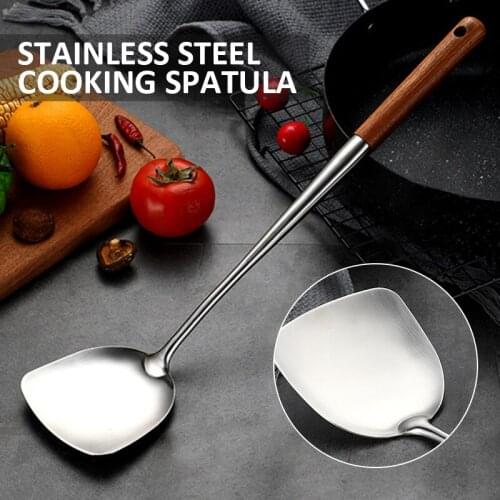 Durable Stainless Steel Cooking Spatula Frying Spatula Wok Spatula Kitchenware Chinese Cooking Tool Wooden Handle Wok Spatula