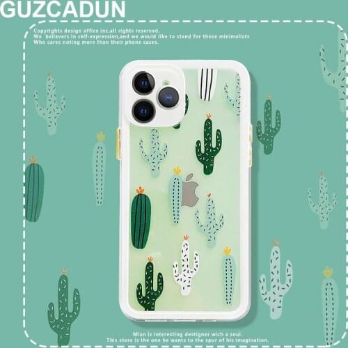 Transparent Fresh Cactus Pattern Phone Cases for Iphone 12 11 Pro Max X Xr 7 8 Plus Xs Max SE 2020 Soft TPU Shockproof Cover