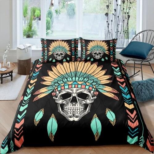 Indians Skull Feather Bedding Set Fashoin 3D Print Comforter Luxury Queen King Single Duvet Cover Set Home Textile Decor Modern