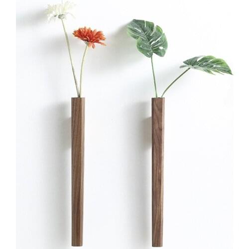 Nordic Minimalism Solid Wood Wall Vase Water Planting Wall Hanging Chinese Traditional Zen Plant Pot Bonsai Glass Bottle 41cm