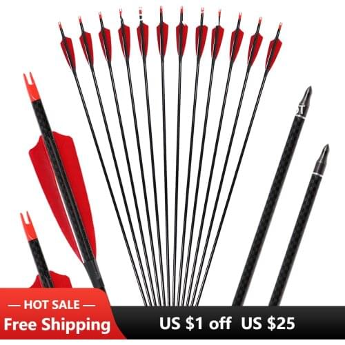 6/12/24 pcs Pure Carbon Arrows for Archery Outdoor Hunting Shooting Targeting Practice for compound Recurve Bow