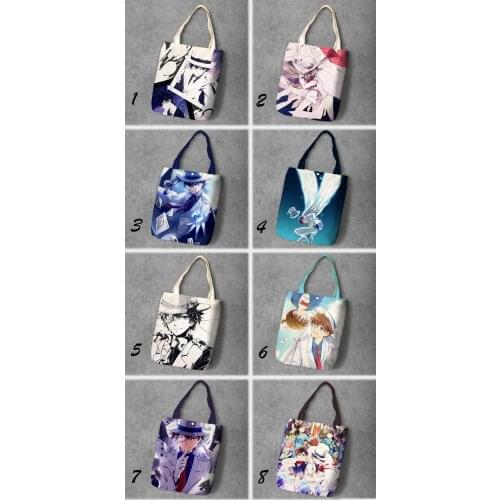 Detective Conan Cartoon Printed Recycle Canvas Shopping Bag Large Capacity Customize Tote Fashion Ladies Casual Shoulder Bags