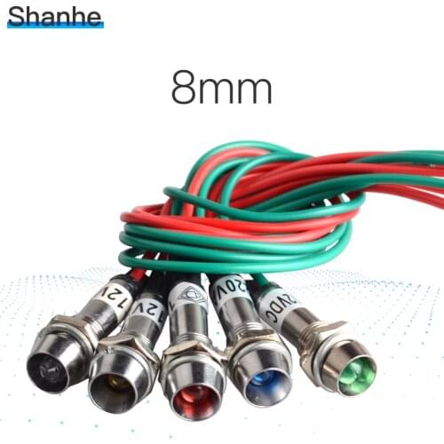8mm Pilot Light Indicator ,indicator light with 16cm wire DC5V DC12V DC24V AC220V