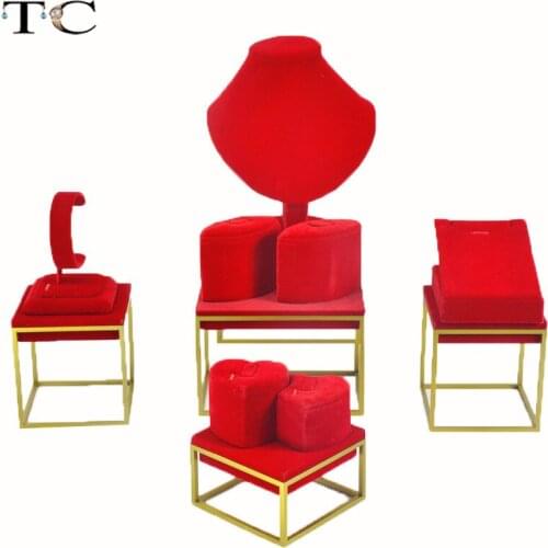 High Quality Stainless Steel Red Velvet Jewelry Necklace Showed Bracelet showcase Jewellery Display for glass cabinet