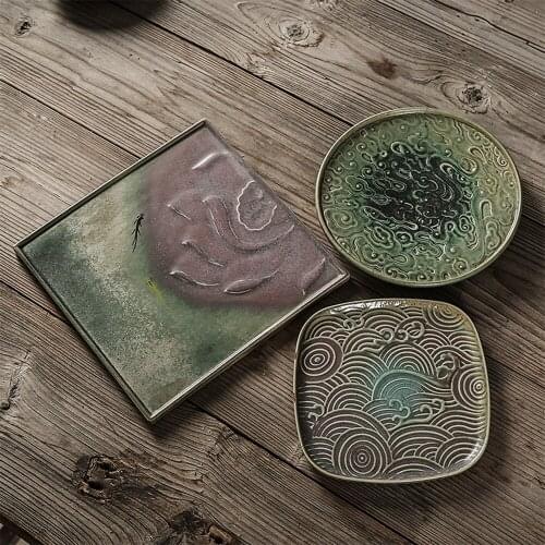 Japanese Retro Style Ceramic Tea Tray Teacup Teapot Trays For Office Home Teahouse Refreshments Dessert Fruit Plate