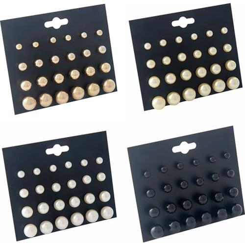 OATHYAN 12 Pairs/Set Classic Simulated Pearl Stud Earrings Set For Women Minimalist Jewelry Female Ball Stainless Steel Earring