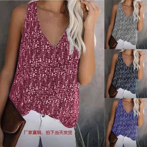 2021 Womens Fashion Summer Loose Casual V-neck Vest Top Printing Color Sleeveless T-shirt Ladies Slim V Neck Tops Tee