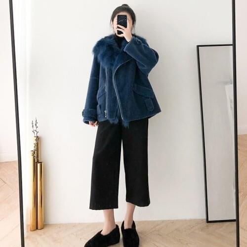 Real Fur Coat Women Sheep Shearing Winter Coat Women Fox Fur Collar Jacket Women Clothes 2020 Manteau Femme BGS80961 YY1090