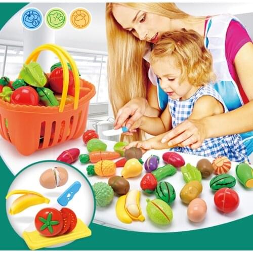 1Set Toy Kitchen Set Play House Toy Toddler Kitchen Fruit Food with Real Cutting Shape Girls Pretend Role-Play Set