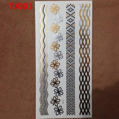 1PC Flash Metallic Waterproof Temporary Tattoo Bronze Iridescent Gold Silver Women Henna TJ-003 Bracelet Chain Tattoo Sticker