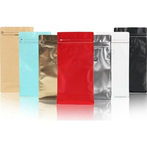 100pcs One pound coffee bag one-way valve side zipper eight side seal aluminum foil bags coffee bean pouch