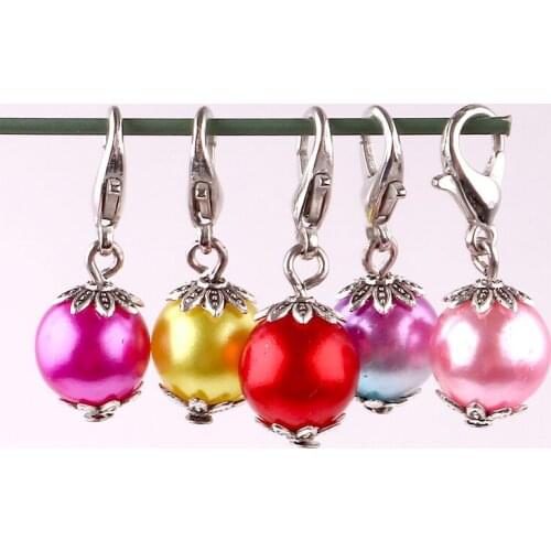 12pcs Mix Different Color Pearl Dangle Charms Lobster Clasp Pendants Hanging DIY Jewelry Swivel Lobster Clasp Hooks Keychain