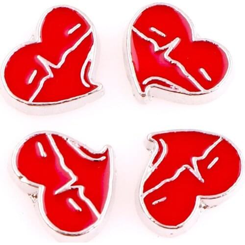 20Pcs/Lot Red Electrocardiogram Alloy Floating Charms Hand-made DIY for Glass Lockets