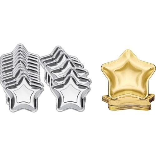 30Pcs Star Shaped Paper Plates Gold Disposable Party Plate Pentagram Dinnerware Plate for Tableware Supplies