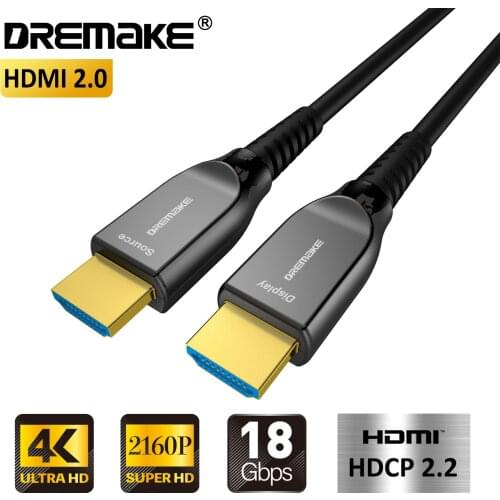 4K@60Hz Fiber Optic HDMI Cable One Way HDMI 2.0 Cable Support 18Gbps HDR HDCP2.2 3D for Blu-ray/TV Box/Projector/Home Theater