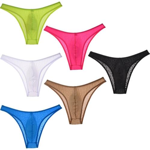 6PCS/Lot Bikini Lace Mens Briefs Shorts Underwear Sexy Style Pouch Underpants Elastic Stretch Male Shorts Smooth Comfy