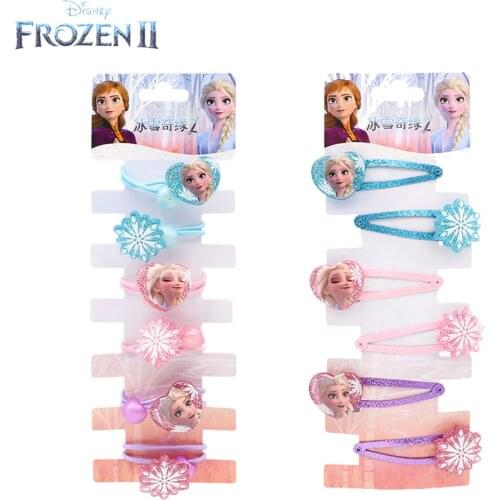 6 Pcs/set Disney Frozen Hair Rope Cartoon Anime Figure Elsa Princess Hairpin Girls Dress Up Accessories Decoration Kids Gifts