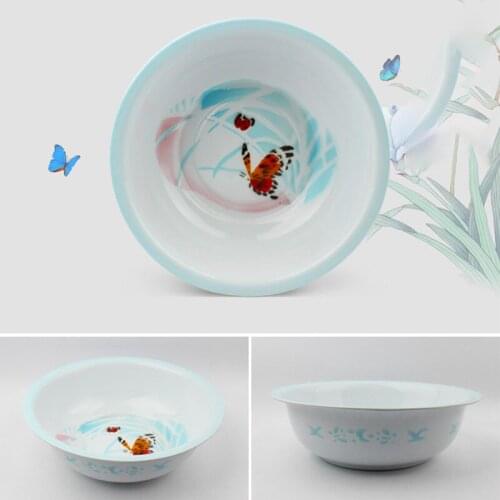 Flower Butterfly White Washbasin, Enamel Basin And Disinfection Use Large Capacity House Restaurant Kitchen Food Containe Bowl