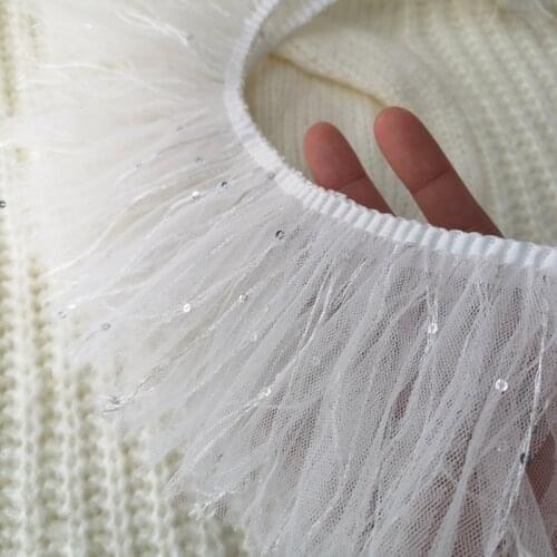 White Sequin Mesh Fabric White Clothing Material Female Tulle Sewing Fo Diy Wedding Garment Dress Collar Toy Doll Cloth Supplies