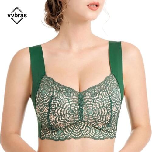 Vvbras Wire Free Bra Women Plus Size Lingeire Sexy Lace Underwear Thin Cup Brassiere Femme 34 to 52 CD Cup Push Up Big Breast BH