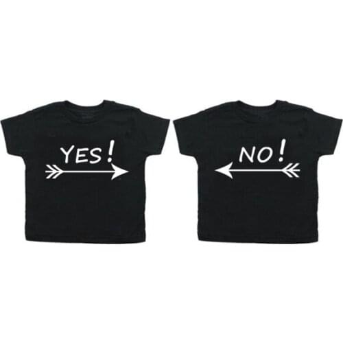 2019 Summer Fashion Twin Baby Yes No Funny Printing Kids Baby Mathing Short Sleeves T Shirt Tops