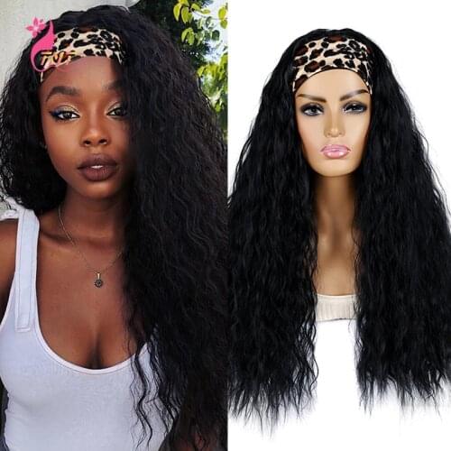 Long Wavy Wig With Headband Synthetic Headband Wigs For Black Women Natural Black Water Wave Synthetic Scarf Wig