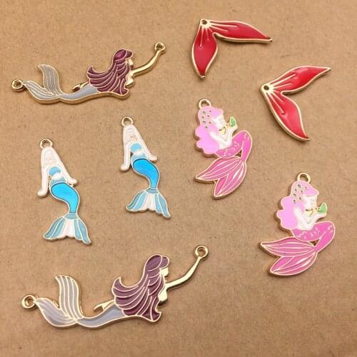 10pcs/lot Handmade Mermaid Fishtail Enamel Charms Drop Oil Alloy Pendant Connector DIY Earring Bracelet Jewelry Accessory YZ263