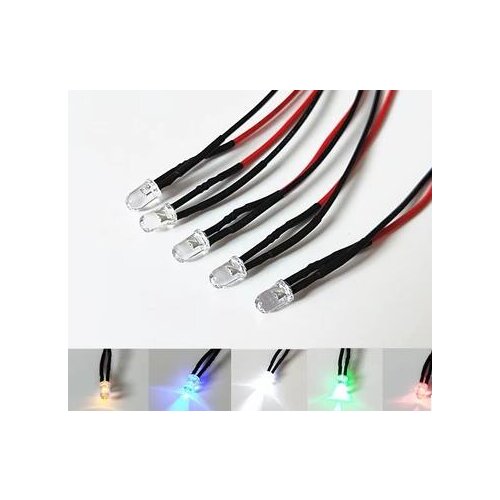 F5 5mm Warm White Red Green Blue Yellow Orange Pink Purple RGB 12V LED Lamp Light With 20cm Wire for Toy DIY Plug x 100pcs