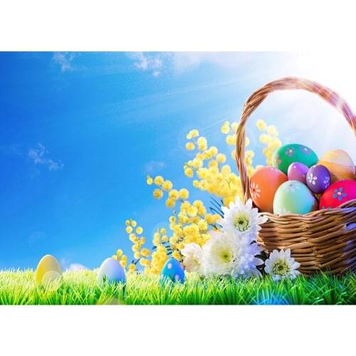 Photography Backgrounds Basket Easter Eggs Sunshine Grass Custom Backdrops for Baby Children Home Party Photoshoot Fond Photo